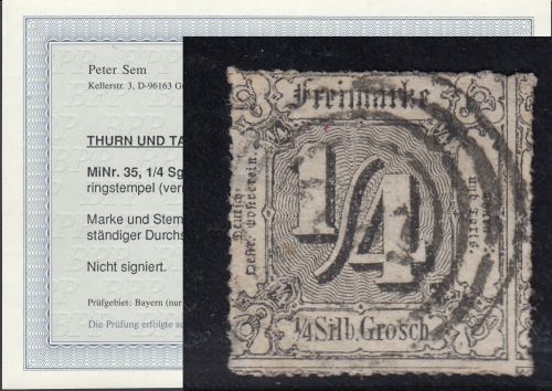 AD Thurn und Taxis 1865, Mich.-Nr.: 35 gestempelt geprüft  Befund lesen