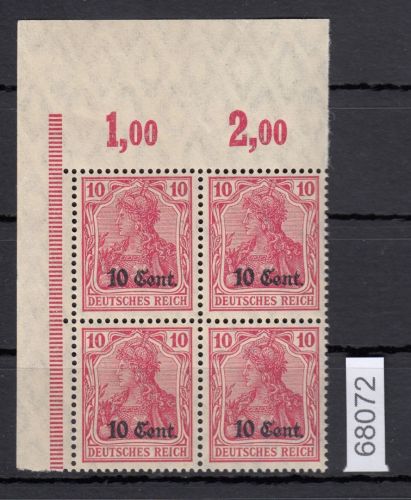 Etappeng. West 1914, Mi.-Nr. 4 c ** geprüft   Eckrand 4er.-Block