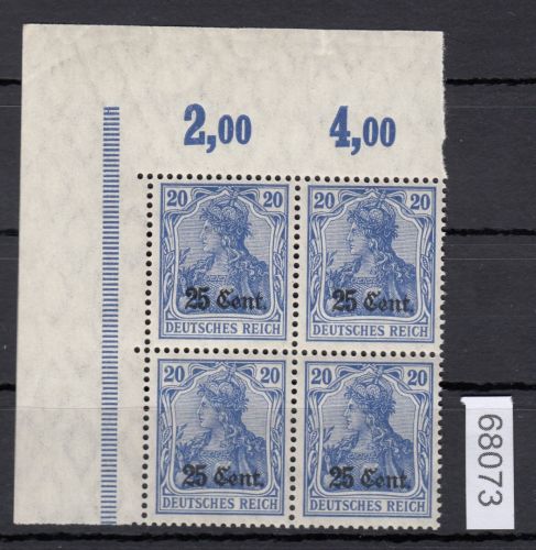 Etappeng. West 1914, Mi.-Nr. 6 c ** geprüft   Eckrand 4er.-Block