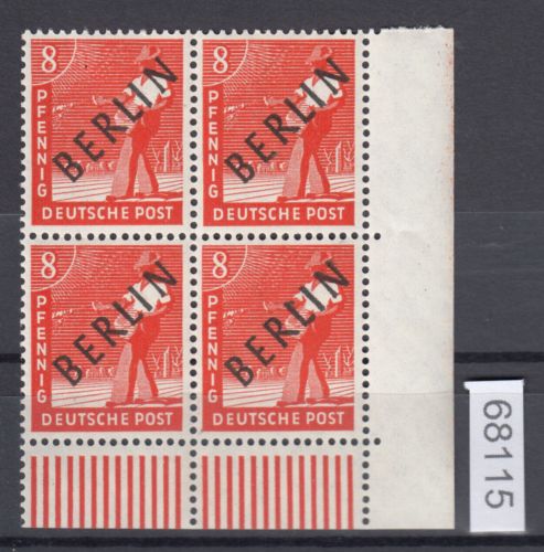 Berlin 1948, Mich.-Nr.:  3 ** Eckrand  4er.-Block  Plattenfehler AF1