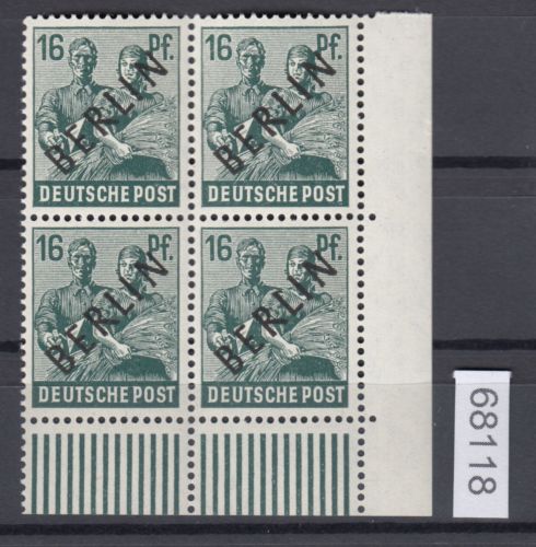 Berlin 1948, Mich.-Nr.:  7 ** Eckrand  4er.-Block   Plattenfehler AF1
