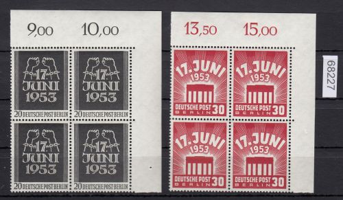 Berlin 1953, Mich.-Nr.: 110-111 ** Eckrand 4er.-Block