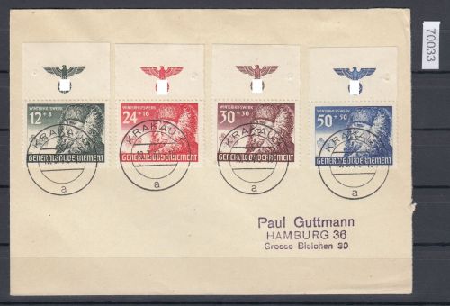 GG 1940, Mi.-Nr. 59-62 gestempelt   Brief Oberrand mit HZ