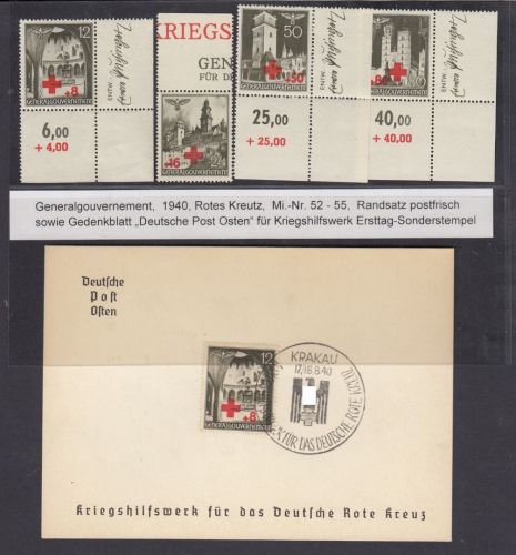 GG 1940, Mi.-Nr. 52-55 ** + Gedenkblatt   Deutsche Post im Osten