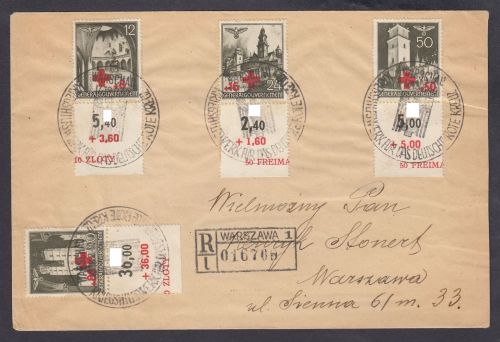 GG 1940, Mi.-Nr. 52-55 Satzbrief Rotes Kreuz  Kpl. Warschau