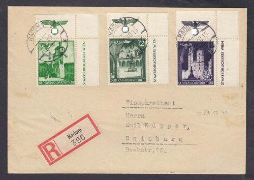 GG 1940, Mi.-Nr. 42+43+50 HZ + Eck Oberrand  mit HZ