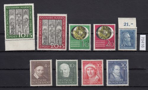 Bund 1951, Mich.-Nr.: 139-147 ** (ohne Posthorn)