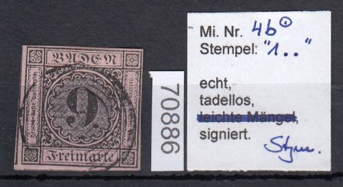 AD Baden 1851, Mich.-Nr.: 4 b gestempelt  geprüft  Einwandfrei