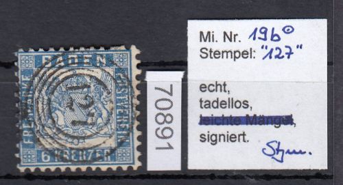 AD Baden 1862, Mich.-Nr.: 19 b gestempelt geprüft   Luxus einwandfrei