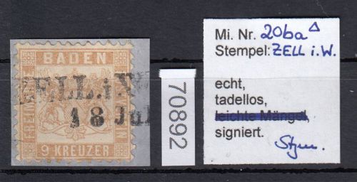 AD Baden 1862, Mich.-Nr.: 20 ba gestempelt geprüft   einwandfrei