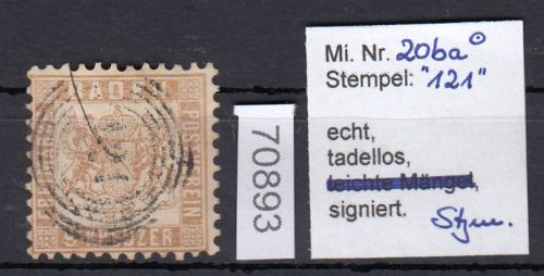 AD Baden 1862, Mich.-Nr.: 20 ba gestempelt geprüft   einwandfrei