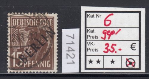 Berlin 1948, Mich.-Nr.:  6 gestempelt  geprüft