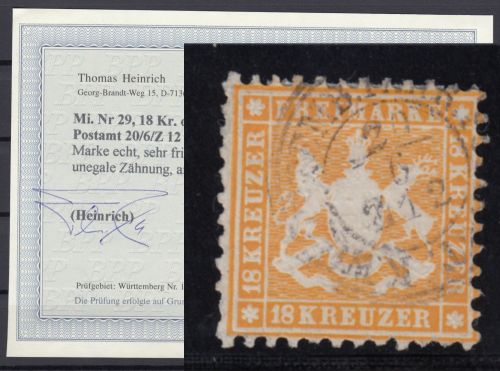 AD Württemberg 1863, Mich.-Nr.: 29 gestempelt geprüft  Befund