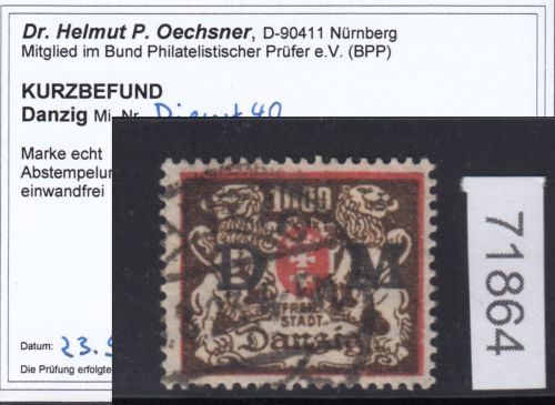 Danzig Dienst 1923 Mi.Nr. D 40  gestempelt geprüft Befund