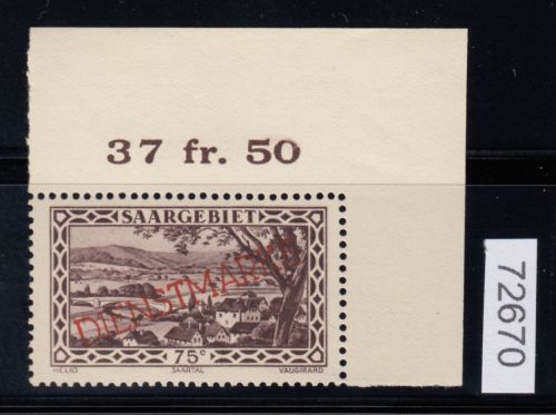 Saargebiet 1929 Mi. Nr. 30 b **  Eckrand  geprüft (Dienstmarken)
