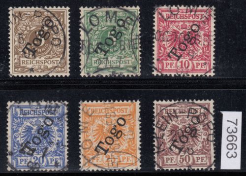 Kolonien Togo 1897 , Mich.-Nr.: 1-6 gestempelt (Nr. 5 gepr.)