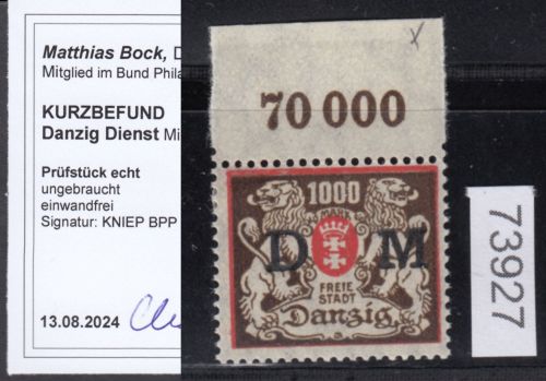 Danzig Dienst 1923 Mi.Nr. D 40 X  *  geprüft  Befund    Wasserzeichen