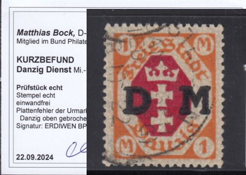 Danzig Dienst 1921 Mi.Nr. D 11 IV  gestempelt geprüft  Befund   Plattenfehler   170,00