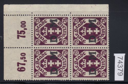 Danzig Dienst 1922 Mi.Nr. D 15  **  Eckrand 4er.-Block  lesen