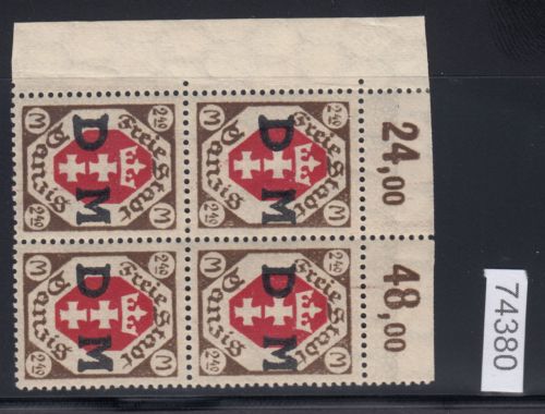 Danzig Dienst 1922 Mi.Nr. D 19  **  Eckrand 4er.-Block  lesen