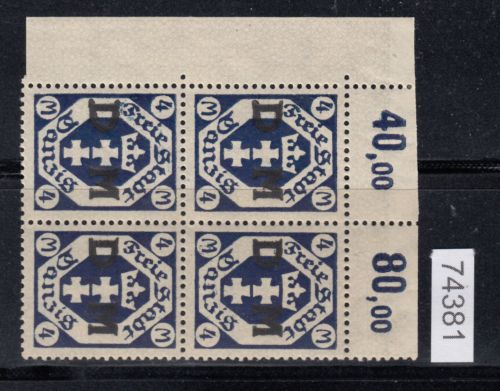 Danzig Dienst 1922 Mi.Nr. D 20  **  Eckrand 4er.-Block  lesen