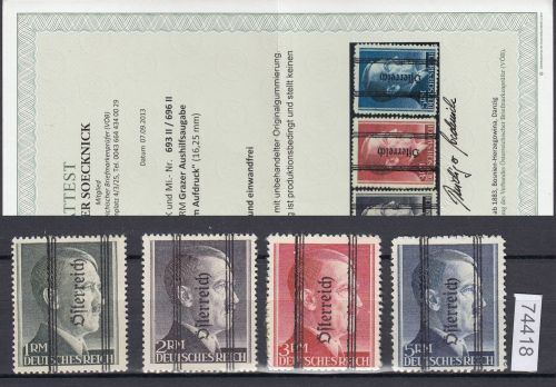 Österreich 1945, Mich.-Nr.: 693-696 II ** geprüft  Attest