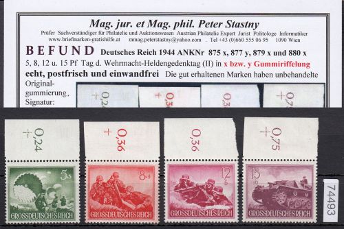 DR 1944, Mich.-Nr.: 875 x 877x 879y 880x **  geprüft  Befund