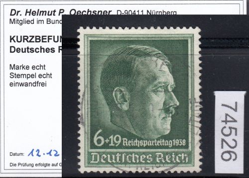 DR 1938, Mich.-Nr.: 672 y gestempelt geprüft  Befund