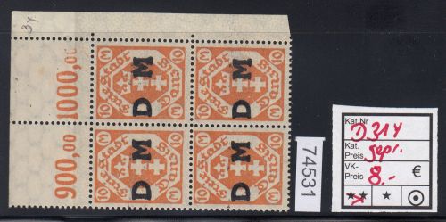 Danzig Dienst 1922 Mi.Nr. D 31 Y  **  Eckrand 4er.-Block