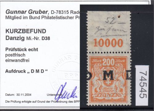 Danzig Dienst 1923 Mi.Nr. D 37  **  geprüft  Befund