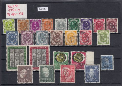 Bund 1951, Mich.-Nr.: 123-147 Gestempelt Komplett
