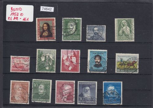 Bund 1952, Mich.-Nr.: 148-161 Gestempelt Komplett