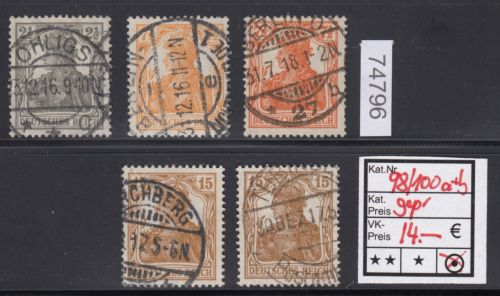 DR 1916, Mich.-Nr.: 98-100 a+b gestempelt geprüft