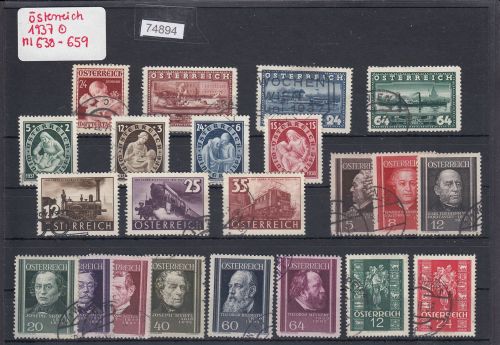 Österreich 1937, Mich.-Nr.: 638-659  Komplett gestempelt