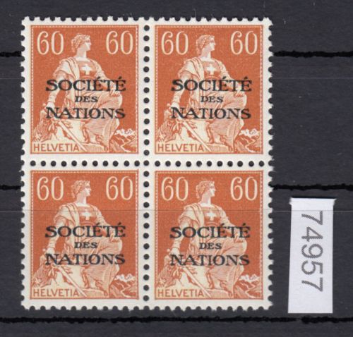 Schweiz/Ämter SDN 1922 (1944) : Mi.-Nr.: 10 z **   4er.-Block  gestrichenes Faserpapier