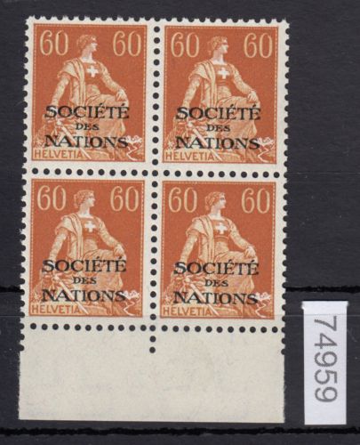 Schweiz/Ämter SDN 1922 (1944) : Mi.-Nr.: 10 x **   4er.-Block  normales Faserpapier