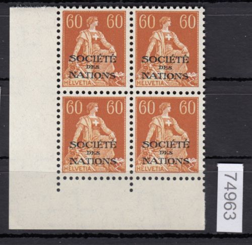 Schweiz/Ämter SDN 1922 (1944) : Mi.-Nr.: 10 x **   Eckrand 4er.-Block   normales Faserpapier