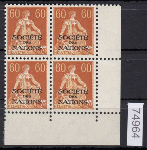 Schweiz/Ämter SDN 1922 (1944) : Mi.-Nr.: 10 x **   Eckrand 4er.-Block   normales Faserpapier