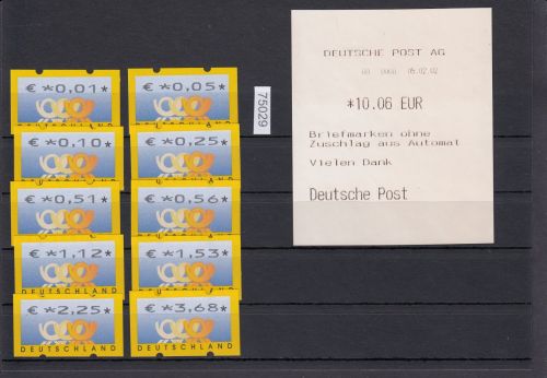 Bund 2002, Mich.-Nr.: ATM 4 **  0,01-3,68     VS 1 mit Quittung