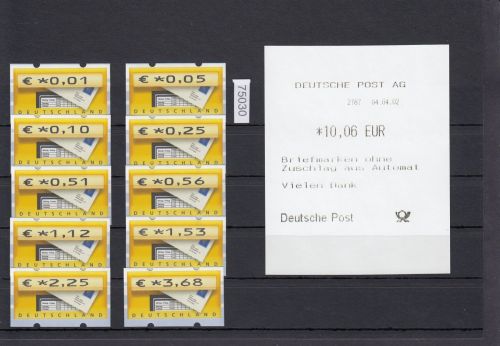 Bund 2002, Mich.-Nr.: ATM 5 **  0,01-3,68  VS 1 mit Quittung