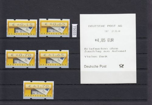 Bund 2002, Mich.-Nr.: ATM 5 **  0,15-1,70   VS 11  mit Quittung