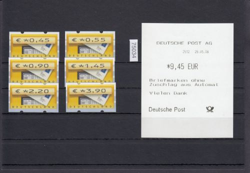 Bund 2002, Mich.-Nr.: ATM 5 **  0,45-3,90   VS 13 mit Quittung