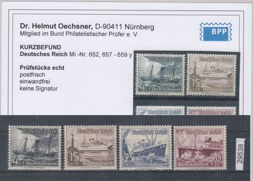 DR 1937, Mich.-Nr.: 652, 657 - 659 y ** geprüft  Befund