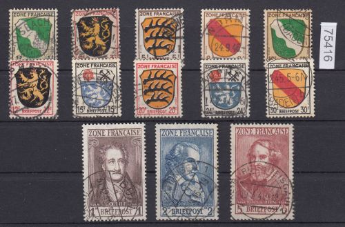 Alliierte Franz. Zone Allg. Ausg. Mi. Nr.  1-13 gestempelt  geprüft
