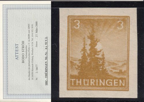 SBZ  1945 Mi.-Nr.: 92 V3 ** (VERSUCHSDRUCK) geprüft  Attest  250,00   lesen