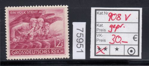 DR 1945, Mich.-Nr.: 907 V ** geprüft  Plattenfehler   80,00
