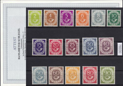 Bund 1951, Mich.-Nr.: 123-138 ** geprüft LUXUS ATTEST