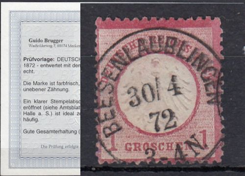DR 1872, Mich.-Nr.:  4 gestempelt  Luxus   Beesenlaublingen   geprüft  Befund