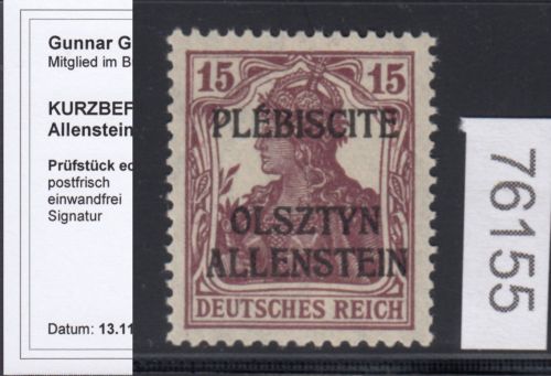 Abstimmung. Allenstein 1920, Mi.-Nr.  4 a I **  geprüft  Befund
