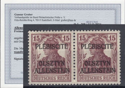 Abstimmung. Allenstein 1920, Mi.-Nr.  4 b I *  geprüft  Befund